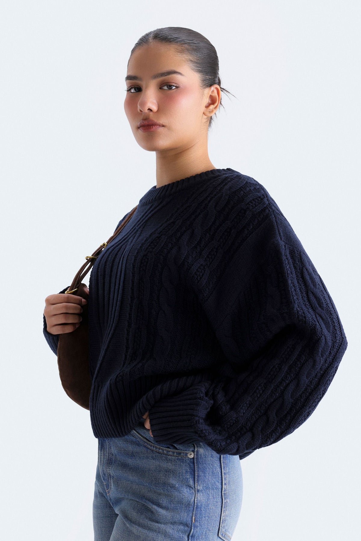 Cropped Cable Knit Sweater