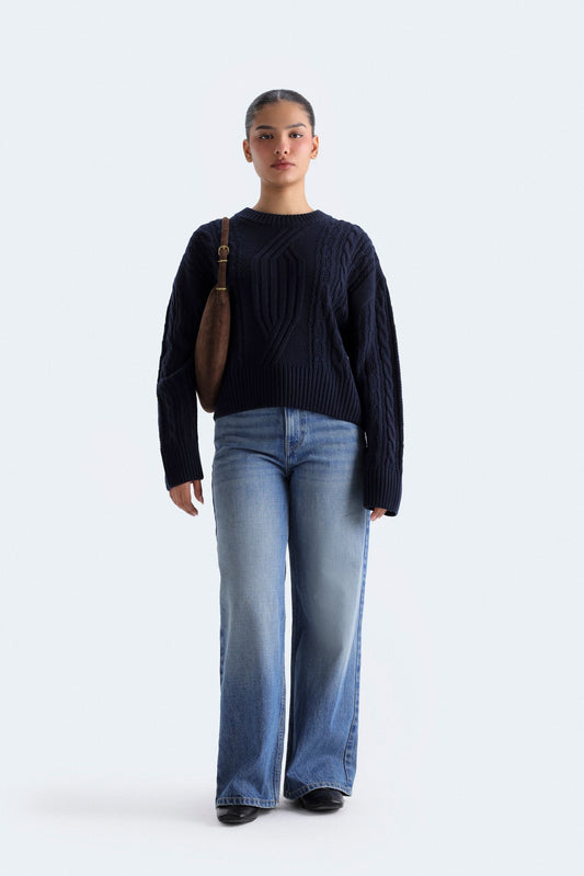 Cropped Cable Knit Sweater